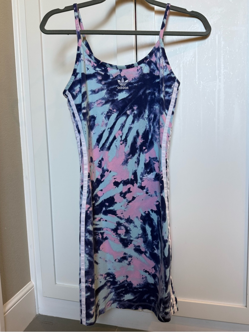 Adidas Tie-Dye Spaghetti Strap Dress in Navy & Pink